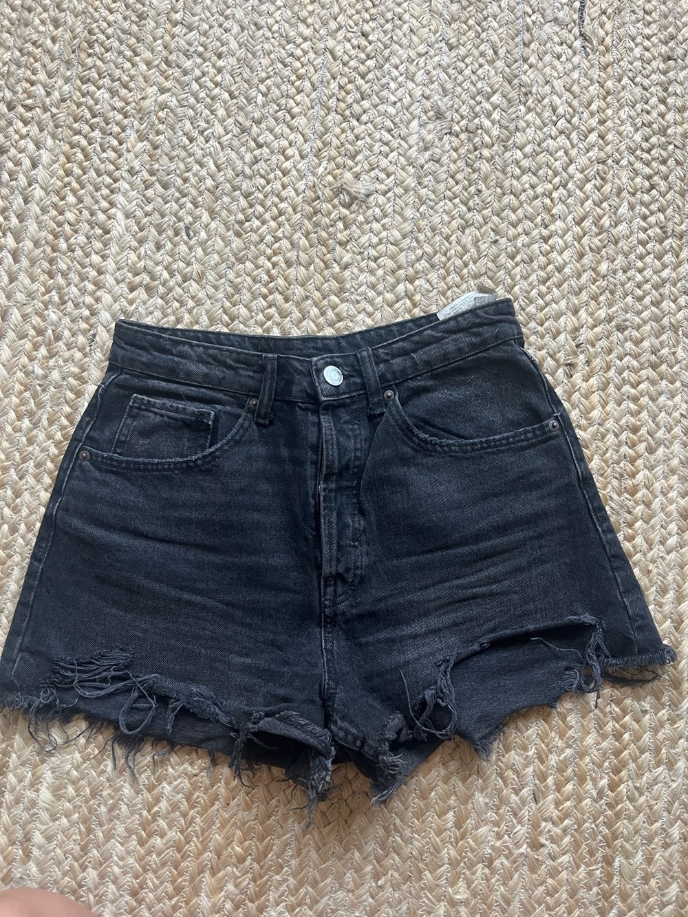 Zara High-Waist Black Distressed Women's Denim Shorts